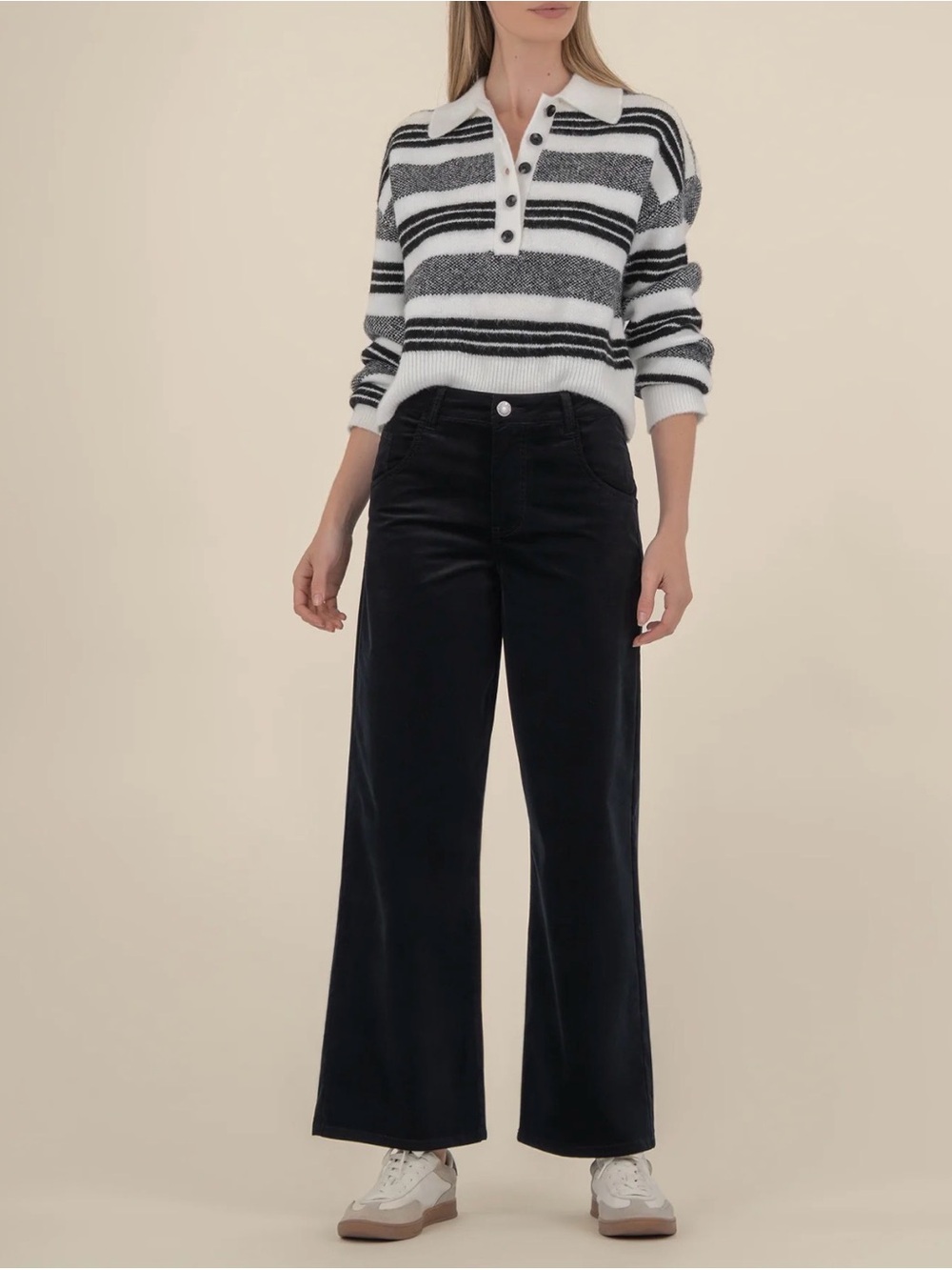 NWT Lilia Kut from the Kloth Ivory and Black Striped Button Sweater
